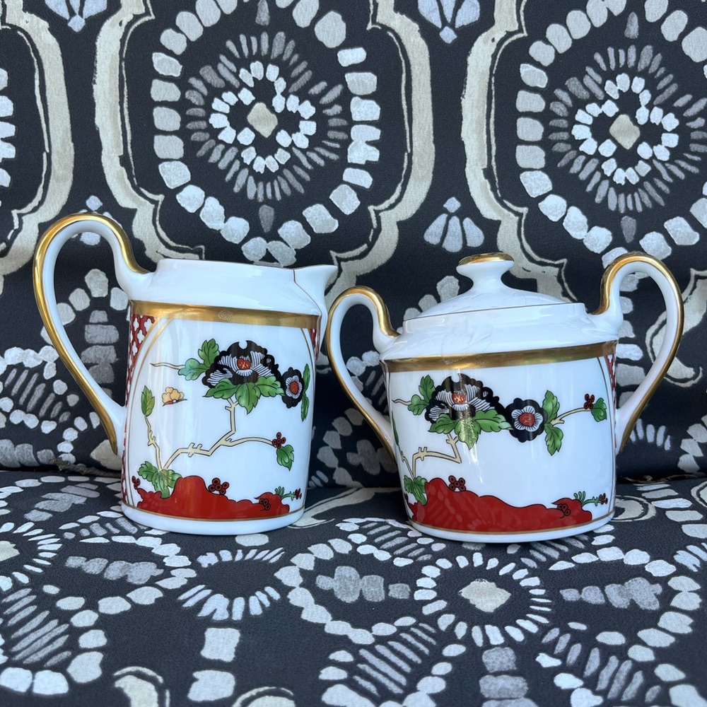 Christian Dior Chinese Flower Porcelain 2 Piece creamer and sugar set
